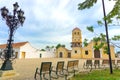 Santa Barbara Church and Benches Royalty Free Stock Photo