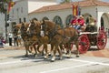 Santa Barbara Fire Department pulling old fire engine during opening day parade down State Street, Santa Barbara, CA, Old Spanish Royalty Free Stock Photo