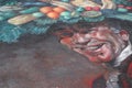 Santa Barbara Mission Chalk Art - Man with Fruit Hat