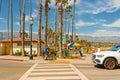 Santa Barbara street view, traffic, walking people Royalty Free Stock Photo