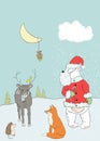 Cute Illustration Santa Bear At North Pole