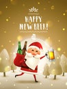 Santa with beer new year greeting card Royalty Free Stock Photo