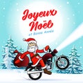 Santa biker Joyeux Noel et Bonne Annee winter card