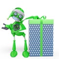 Santa bot beside the gift box in white background Royalty Free Stock Photo