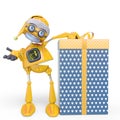 Santa bot beside the gift box in white background Royalty Free Stock Photo