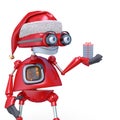 Santa bot holding a gift box in white background Royalty Free Stock Photo