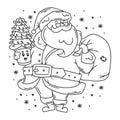 Santa brings gifts hand drawn coloring