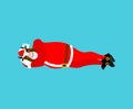 Santa Bull sleeps isolated. Cow before work. Christmas relaxation. New Year illustration