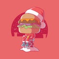 Santa Burger eating pizza on a chimney vector illustration.