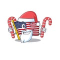 Santa with candy american flag folded above character tables