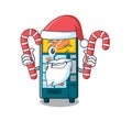 Santa with candy bakery vending machine in the cartoon