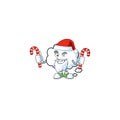 Santa with candy cloud bubble on a white background.