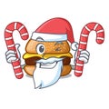 Santa with candy hamburger with the cartoon cheese toping