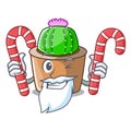 Santa with candy mascot star cactus decorate in the garden