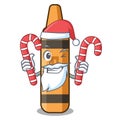 Santa with candy orange crayon in a cartoon wallet Royalty Free Stock Photo