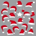 Santa caps and christmas decorations.