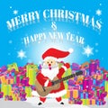Santa Hello Guitar and Merry Christmas Blues Background Best Gift Cartoon
