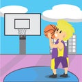 Boy Play Basketball character design cartoon art basketball court Background illustration Royalty Free Stock Photo