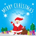 Santa Hello bag and Merry Christmas Blues Background Best Gift Cartoon