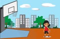 Boy Play Basketball character design cartoon art basketball court Background illustration Royalty Free Stock Photo