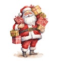 Santa Carrying Gifts For Christmas Event. Watercolor Style. AI Generated