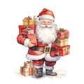 Santa Carrying Gifts For Christmas Event. Watercolor Style. AI Generated