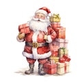 Santa Carrying Gifts For Christmas Event. Watercolor Style. AI Generated