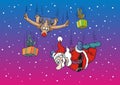 Santa and reindeer sky diving