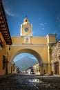 Santa Catalina Arch ans Agua Volcano - Antigua, Guatemala Royalty Free Stock Photo