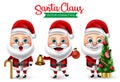 Santa christmas character vector set. Santa claus character in holding and decorating xmas tree element for cute 3d holiday season Royalty Free Stock Photo