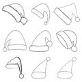 Santa christmas hat outline set. Contour shape collection of santa claus hat. Santa cap icon group isolated on white background.