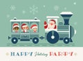 Santa Christmas train holiday party vector poster Royalty Free Stock Photo