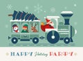 Santa Christmas train holiday party vector poster Royalty Free Stock Photo