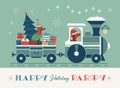 Santa Christmas train holiday party vector poster Royalty Free Stock Photo