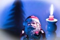 Santa with Christmas tree set1 blue and white vignette