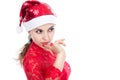 Santa christmas woman looking to the side thinking. Royalty Free Stock Photo