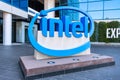 Santa Clara, California, USA May 31st 2022 Intel logo near worldwide corporation headquarters in Silicon Valley. Royalty Free Stock Photo