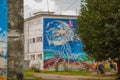 Santa Clara, Cuba: The house on which the drawing is made paints. Graffiti on the building.