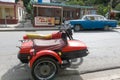 American classic car and sidecar parked in Santa Clara city. Cub Royalty Free Stock Photo