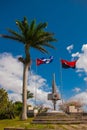 Santa Clara, Cuba: Monument of the Lomo del Capiro in Santa Clara. Attraction on the hill of the city. Developing the flag of Cuba