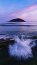 Santa Clara Island in Donosti. Waves on La Concha beach with Santa Clara Island in the background, Donostia San Sebastian, Basque Royalty Free Stock Photo