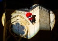 Santa Claus, also known as Father Christmas abseiling down Bayonne Cathedral in France Royalty Free Stock Photo