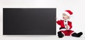 Santa Claus baby hold black advertisment banner blank