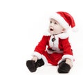 Santa Claus baby in red christmas clothes isolated on white Royalty Free Stock Photo