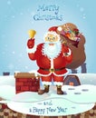 Santa Claus with a bag and bell. Vector. Santa claus with bell on white background. Royalty Free Stock Photo
