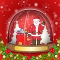 Santa claus with bag full of gifts in the glass globe