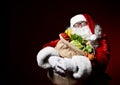 Santa Claus with a bag full of vegetables and fruits Royalty Free Stock Photo