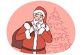 Santa Claus with bag of gifts came to congratulate children on Christmas holidays. Vector image