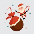 Santa claus with bag of gifts flying vector image