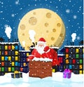 Santa claus with bag with gifts in house chimney Royalty Free Stock Photo